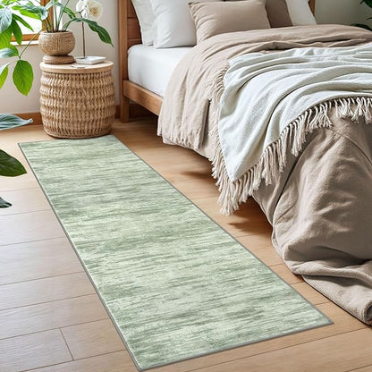 2x6 Modern Abstract Runner Rug for Hallways, Light Sage Green and Ivory Super Soft Hallway Decor Kitchen Rugs with Non-Slip, Non-Shedding Washable Rug for Entryway Bedroom Indoor