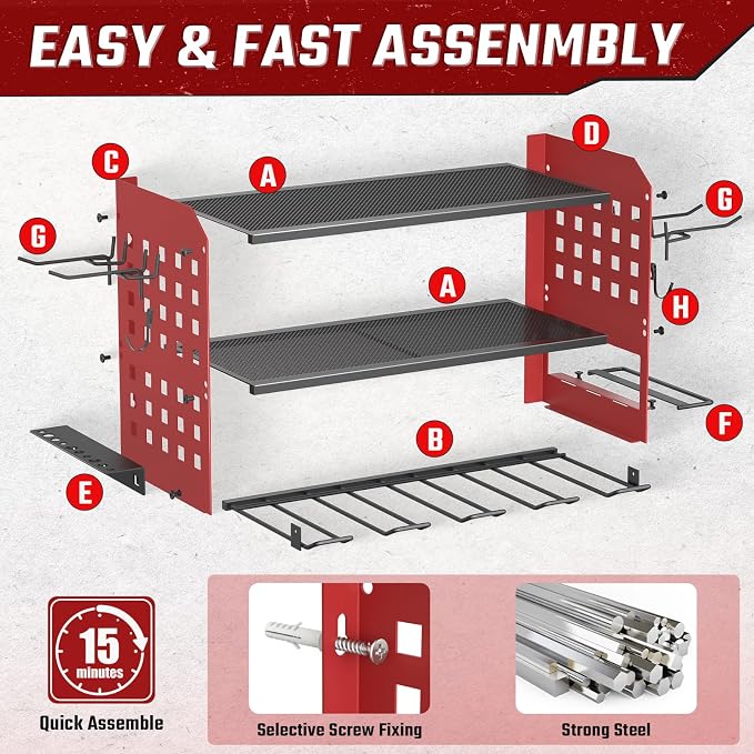 Power Tool Organizer, Heavy Duty Wall Mount Tool Organizer 3 Layers - Image 4