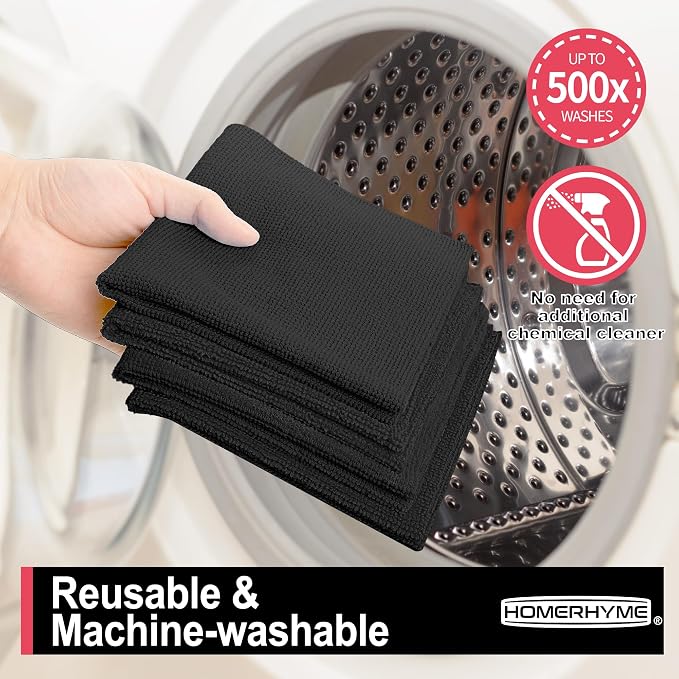 HOMERHYME Microfiber Cleaning Cloth, 12 Pack Black Cleaning Rags, Reusable - Image 7