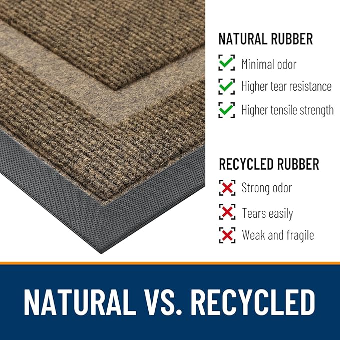 OLANLY Front Door Mat Indoor Outdoor Entrance, Waterproof All-Season, All-Weather Doormat, Sturdy Natural Rubber, Fade Resistant, Low Profile, Easy Clean Patio Porch Entryway Mat, 59x23, Brown