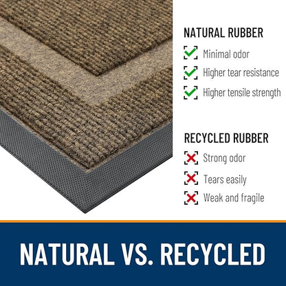 OLANLY Front Door Mat Indoor Outdoor Entrance, Waterproof All-Season, All-Weather Doormat, Sturdy Natural Rubber, Fade Resistant, Low Profile, Easy Clean Patio Porch Entryway Mat, 59x23, Brown