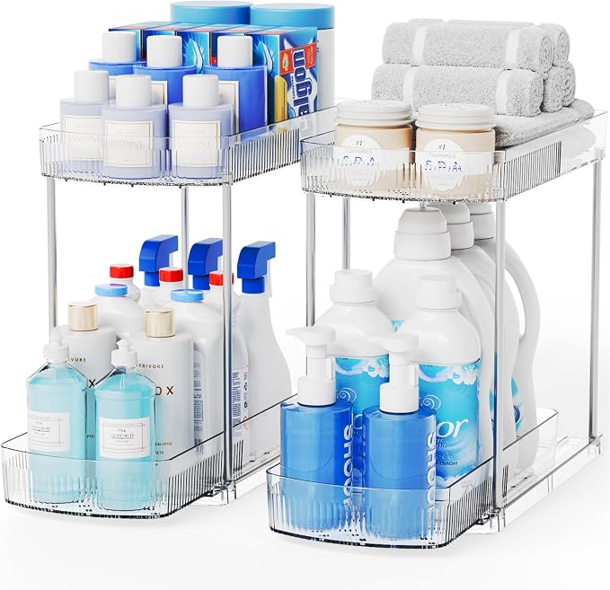 2 Pack Large Pull Out Bathroom Organizers and Storage, 2 Tier 12.8″ Tall - Image 9