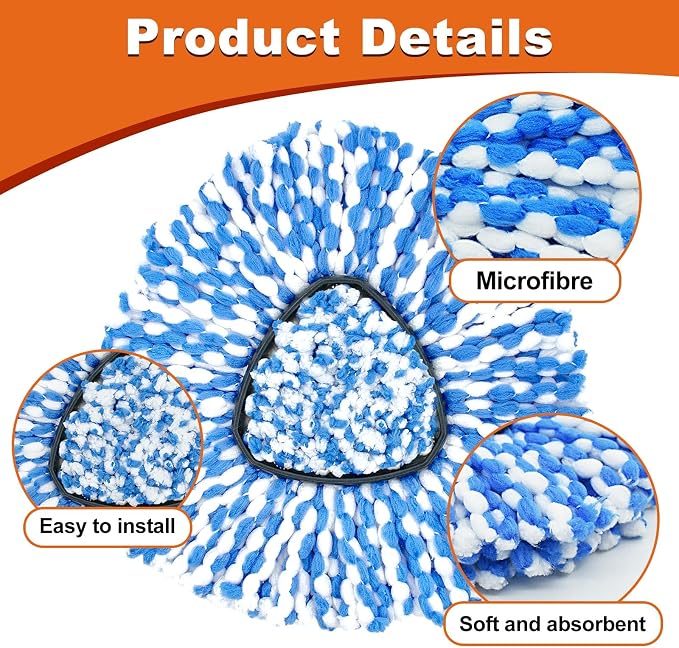 2 Microfiber Mop Head Refills and 2 Chenille Mop Pads, 1 Upgrade Scrub Brush 1 - Image 4