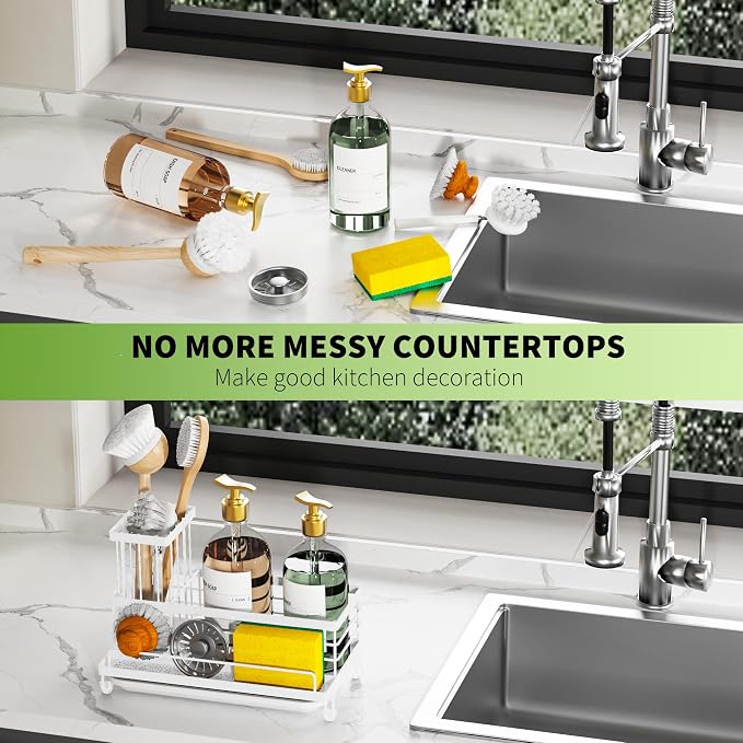 Cisily Kitchen Sink Caddy Organizer, Sponge Holder, Detergent Brush Holder - Image 6