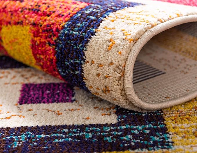 Unique Loom Estrella Collection Colorful, Geometric, Squares Modern, Abstract Area Rug (5' 0 x 8' 0 Rectangular, Multi/Beige)