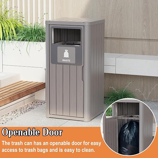 ROJIK 35" Tall Outdoor Trash Can, Weatherproof Resin Garbage Indoor Durable - Image 3
