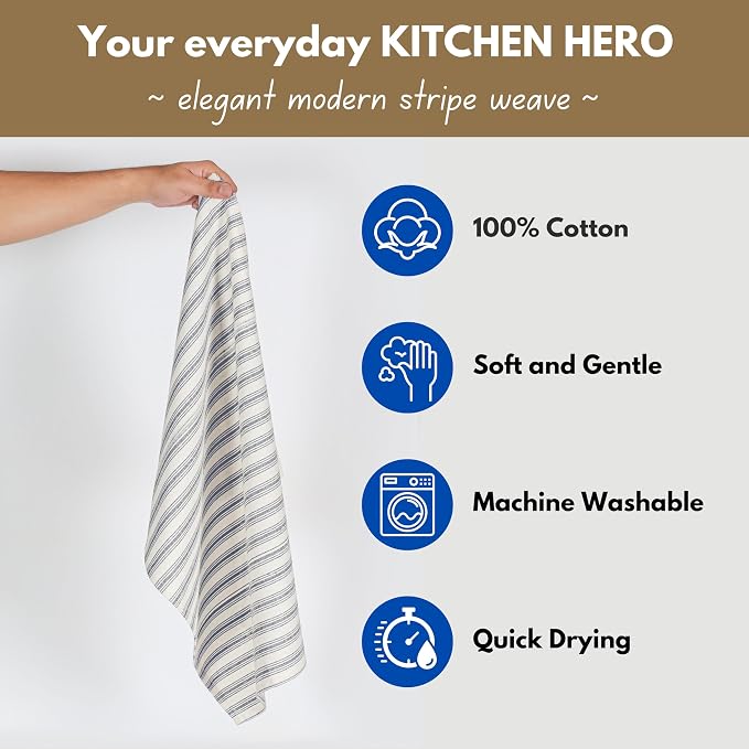 Native Fab 4 Pack Farmhouse Modern Stripe Kitchen Dish Towels Cotton Super - Image 3