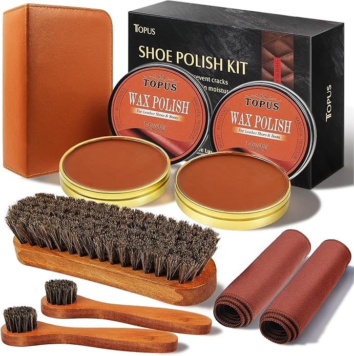Topus 8 Pieces Shoe Polish Kit, Includes 2Pcs 1.4Oz Brown Shoe Wax, 3 Pieces by Topus