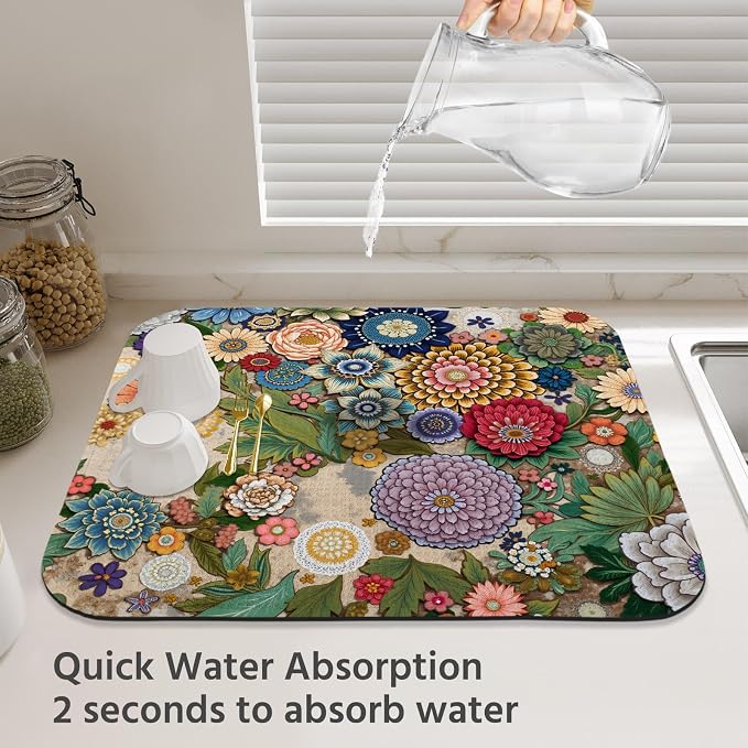 Dish Drying Mat for Kitchen Counter 18x24 Inch, Super Absorbent Dish Drainer Mat - Image 3