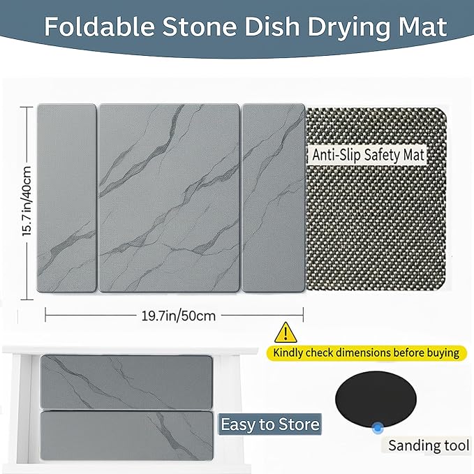 3-Panel Stone Drying Mat for Counter, Heat-Resistant, Stable Hard Stone Pad for - Image 4
