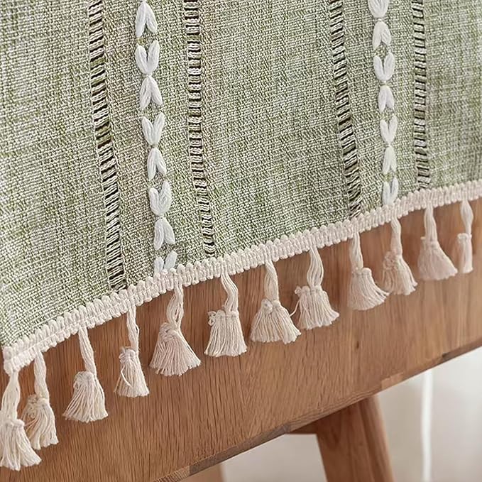 Bedside Table Cloth with Tassel Small Table Cover for Nightstand,Bedside Table TV Microwave (Green, 17.7 * 39.4inches)