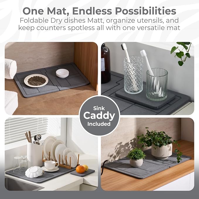 Large Stone Dish Drying Mat for Kitchen Counter, Detachable Water Absorbing - Image 5