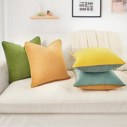 MONDAY MOOSE Decorative Throw Pillow Covers Cushion Cases, Set of 4 Soft Velvet Modern Double-Sided Designs, Mix and Match for Home Decor, Pillow Inserts Not Included (22x22 inch, Yellow/Green)
