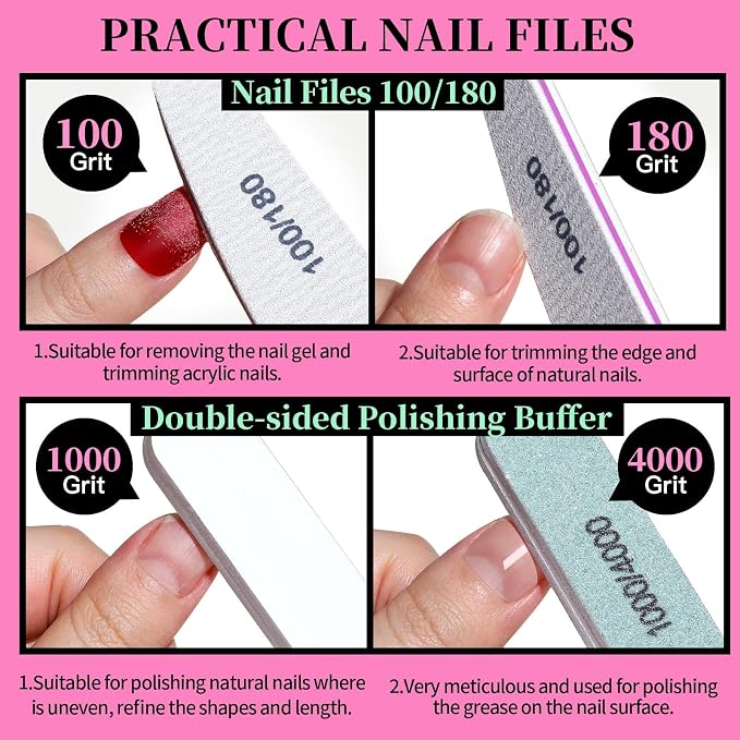 FANDAMEI Nail Care Kit, Nail Files 100/180, Nail Buffer Block, Cuticle Nippers - Image 2
