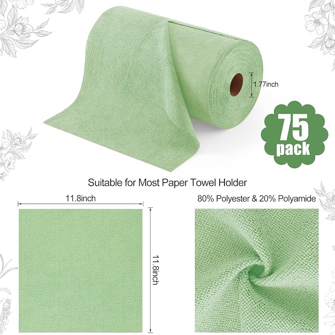 Homaxy Tear Away Dish Cloths Rolls, 75 Sheets-11.8" X 11.8", Reusable Washable - Image 5