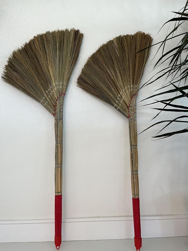 Coco Deluxe Vietnamese Natural Straw Broom /40" Handmade Soft Grass Broom - Image 2