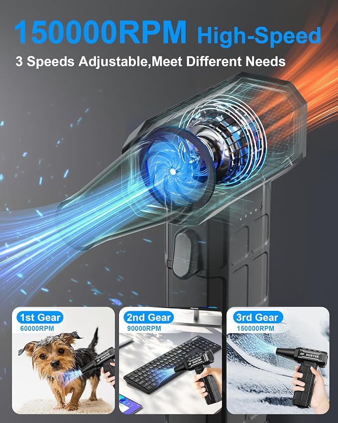 Compressed Air Duster-150, 000RPM Electric Cleaner, Rechargeable Cordless Air - Image 2