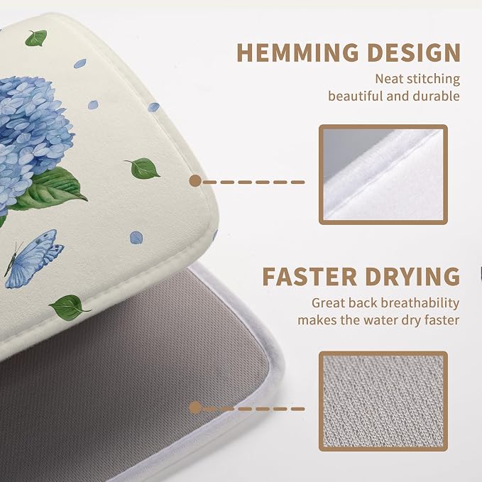 Spring Hydrangea Dish Drying Mats Spring Summer Floral Dish Mat Blue Flowers - Image 3