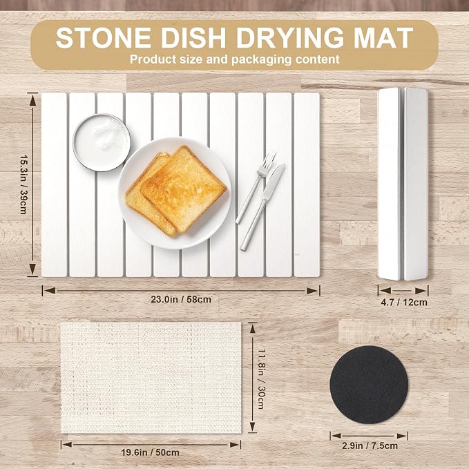 Stone Dish Drying Mat for Kitchen Counter, 23x15.3 Inch Large Fast-Absorbing - Image 5