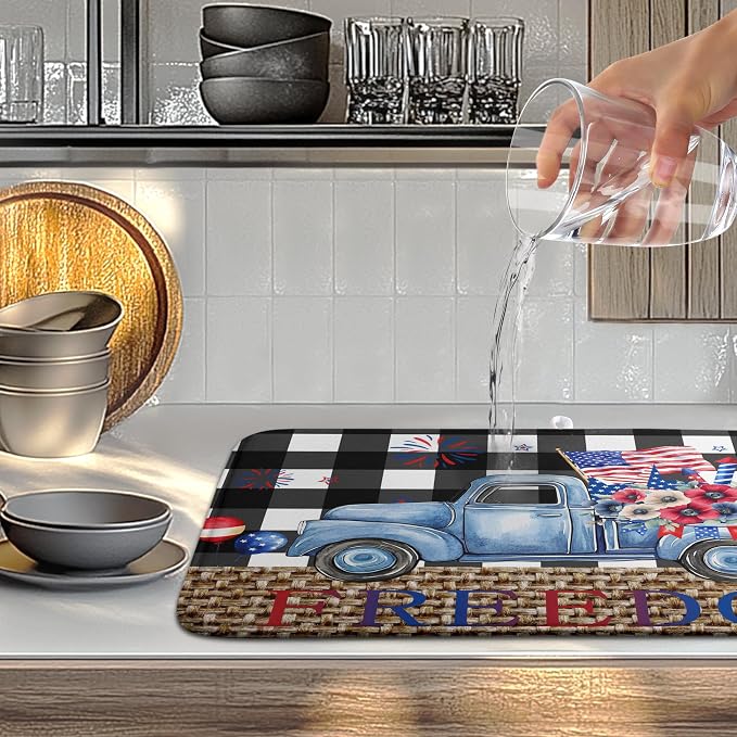 4th of July Buffalo Plaid Dish Drying Mat Patriotic Large Kitchen Mat Dish - Image 4