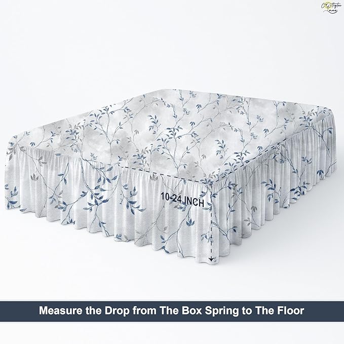 Cottington Lane Ruffled Bed Skirt Twin Size with Split Corner, Brushed Microfiber Hotel Quality Dust Ruffle, 21 Inch Drop Gathered Bedskirt, Soft, Stylish, Shrink & Fade Resistant, Neutral Nature