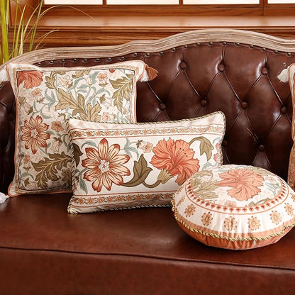 Throw Pillow Covers Pack of 2,Orange Floral Farmhouse with Wild Flowers Pattern Cozy Velvet Pillowcases,Decoration Round Pillows Cushion Covers for Couch Sofa Bed Car Chair,Diameter 16"