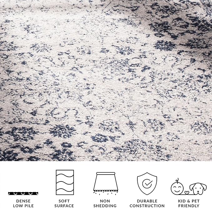 SAFAVIEH Adirondack Collection Area Rug - 6' Square, Grey & Navy, Distressed Vintage Floral Design, Non-Shedding & Easy to Clean, Ideal for Living Room, Bedroom, Dining Space (ADR109P)
