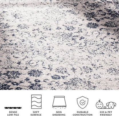 SAFAVIEH Adirondack Collection Area Rug - 6' Square, Grey & Navy, Distressed Vintage Floral Design, Non-Shedding & Easy to Clean, Ideal for Living Room, Bedroom, Dining Space (ADR109P)