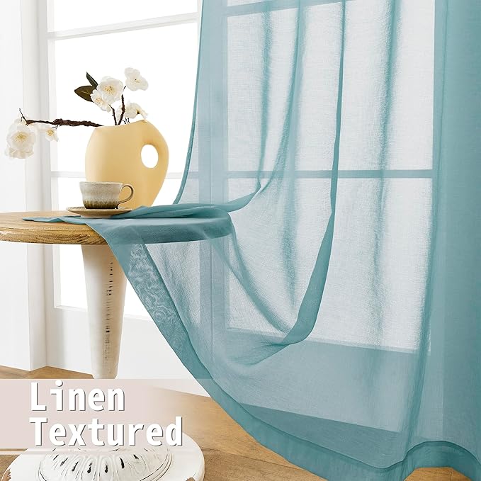 Tollpiz Short Sheer Door Curtains Closet Linen Textured Curtains Sheer Doorway - Image 4
