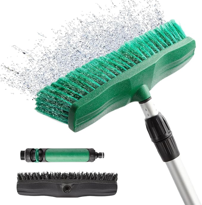 76.7" Sturdy Handle Water Push Floor Broom Green Bristles Cleaning Path 12.2" by JINCLEAN