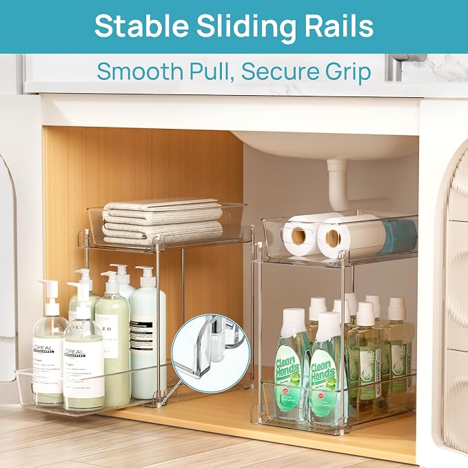 Vtopmart 4 Pack Higher Bathroom Organizer, 2 Tier White Under Sink Organizers - Image 5