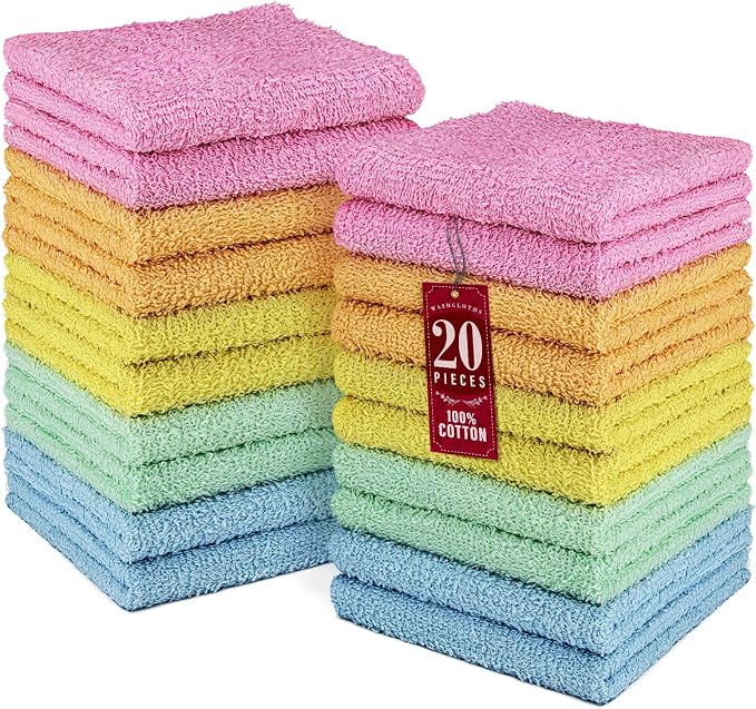 DecorRack 20 Pack 100% Cotton Wash Cloth, Luxurious Soft, 12 x 12 inch Ultra by DecorRack