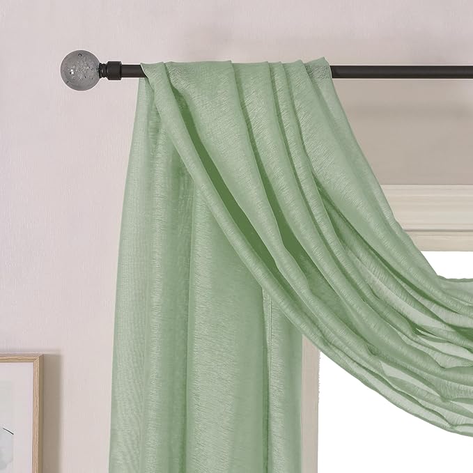 DONREN Extra Long Sage Green Semi-Sheer Window Valance - Luxury Soft Scarf for Wedding Arch, Curtains (1 Panel, 52 x 288 Inch)