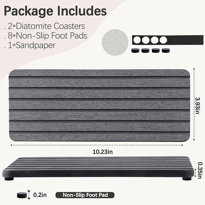 2 PCS Water Absorbent diatomite Coasters, 10.2" x 4" Water Absorbing Stone Tray - Image 5