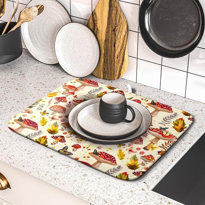 Forest Mushroom Dish Drying Mats Wild Plant Butterfly Kitchen Sink Rack Mats 16 - Image 5