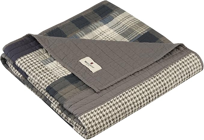 Woolrich Luxury Quilted Throw - Cabin Lifestyle, Patchwork with Moose Design All Season, Lightweight and Breathable Cozy Bedding Layer Throws for Couch Sofa, 50" W x 70" L, Winter Hills Tan