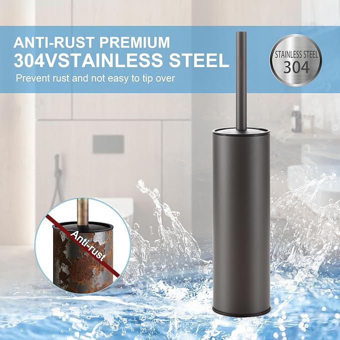 BGL Gunmetal Grey Toilet Brush and Holder, Stainless Steel Toilet Brushes - Image 4