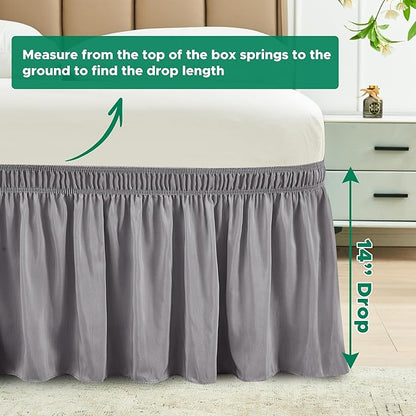 Biscaynebay Wrap Around Bed Skirts for Queen Beds 14" Drop, Silver Grey Adjustable Elastic Dust Ruffles Easy Fit Wrinkle Resistant Silky Luxurious Fabric Machine Washable