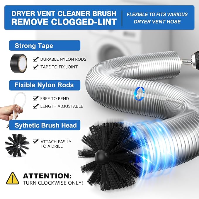 32-Feet Dryer Vent Cleaner Kit, Dryer Vent Cleaning Kit Lint Remover - Image 2