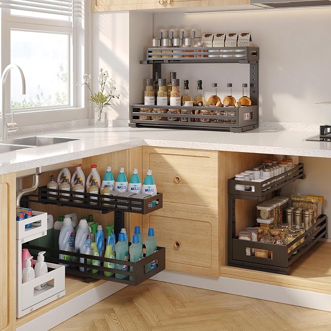 2-Pack 20.47"Deep Under Sink Organizer And Storage, 2-Tier L-Shaped Pull Out - Image 5