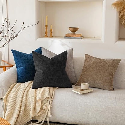 a moment Pack of 2 Decorative Chenille Throw Pillow Covers with Twill Cushion Covers for Sofa Living Room Couch Bed 20x20 Inch Black
