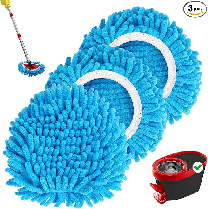 Baderke 3 Pack Chenille Mop Heads Replacements Compatible by Baderke