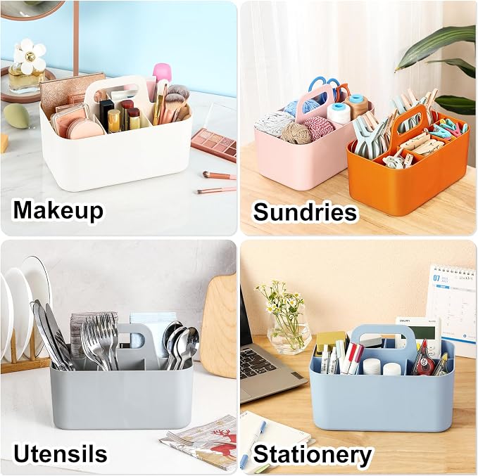 Multiuse Caddy Organizer with Handle, Stackable Plastic Tote Bin - Image 2