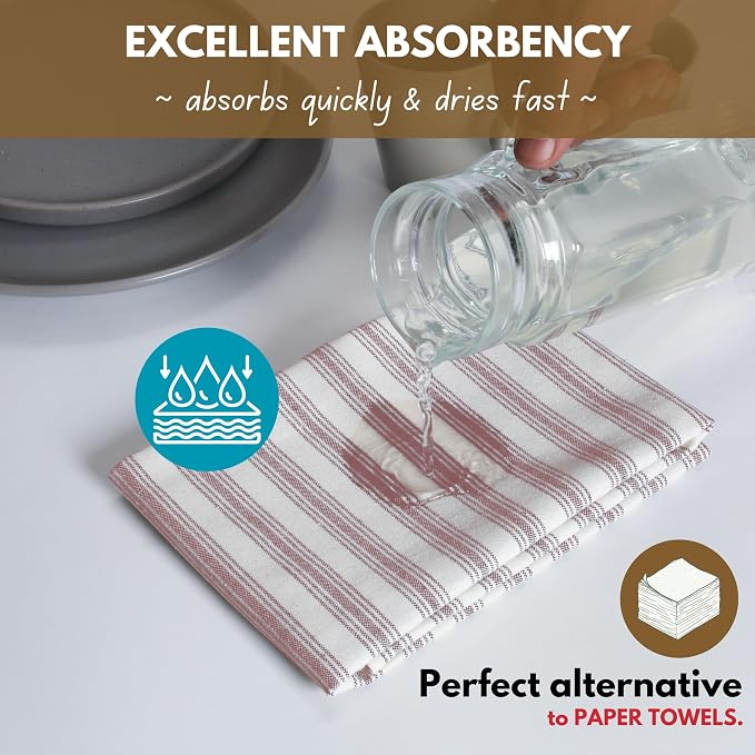 Native Fab Modern Stripe Kitchen Dish Towels, 100% Cotton, Super Absorbent - Image 3