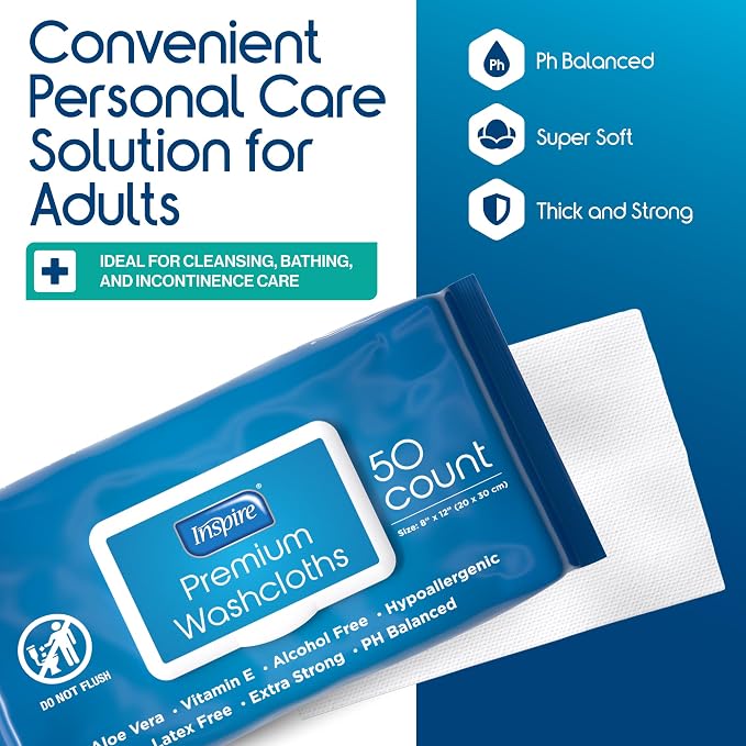 Inspire Adult Wet Wipes, Wash Cloths, Incontinence & Cleansing - Image 4