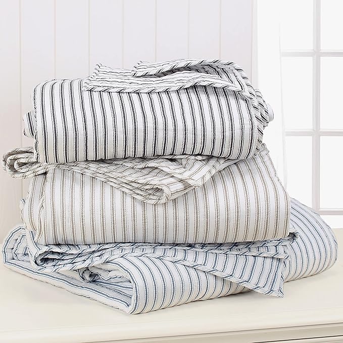Levtex Home Tobago Stripe Taupe Reversible King/Cal King Quilt Set (106x92in) and 2 Pillow Shams (36x20in) - Striped - Taupe, White - Cotton King Size Quilt Bedding Set - Lightweight Soft Pre-Washed