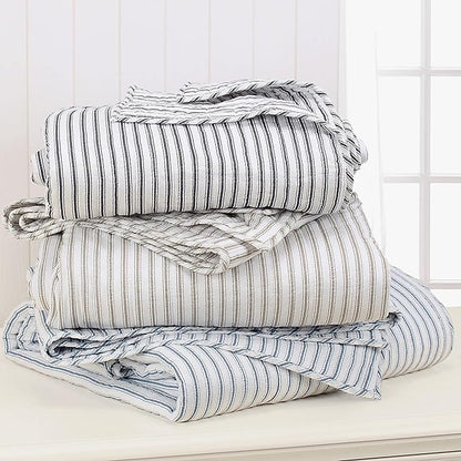 Levtex Home Tobago Stripe Taupe Reversible King/Cal King Quilt Set (106x92in) and 2 Pillow Shams (36x20in) - Striped - Taupe, White - Cotton King Size Quilt Bedding Set - Lightweight Soft Pre-Washed