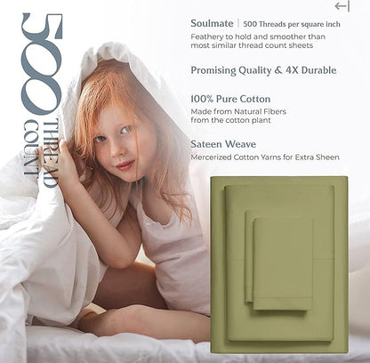 Mayfair Linen 500 Thread Count Split King Sheets Sets for Adjustable Bed - 5 PC Split King Size Bed Sheet Set Cotton (Sage Green), Soft, Cooling, Sateen 16" Deep Pocket Bedsheet (Fits 18" Mattress)