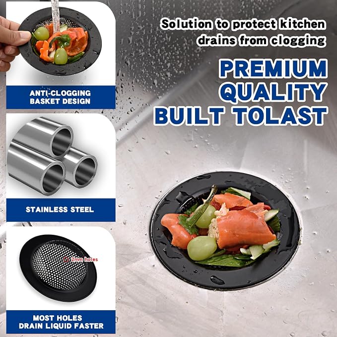 2PC Kitchen Sink Drain Strainer Stainless Steel - Image 2
