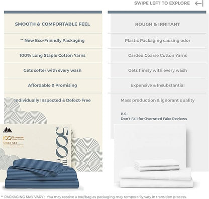 Mayfair Linen 100% Cotton Striped Sheets Twin Size Bed Set - 500 Thread Count Damask Sheets Twin Size 3 PC Set (Light Blue Stripe), Soft, Cooling, Sateen Hotel-Quality 16" Deep Pocket Cotton Bedsheet